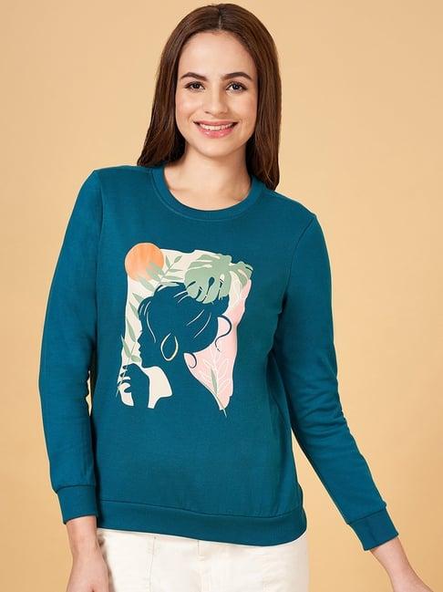 honey by pantaloons teal blue cotton printed sweatshirt