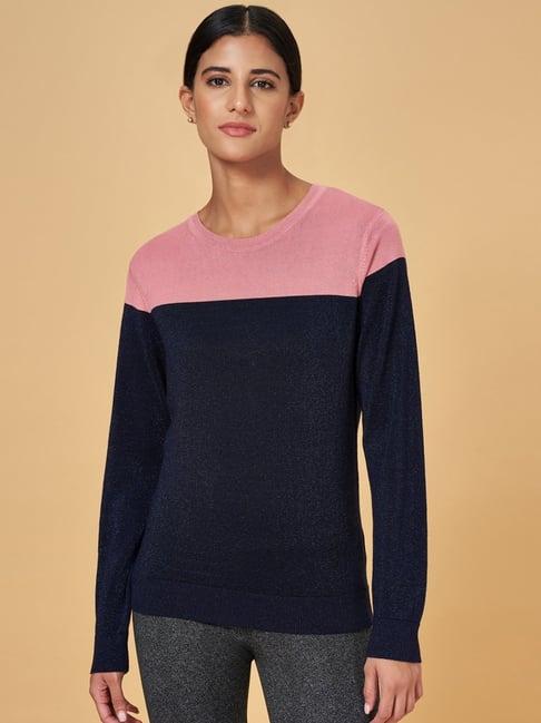 annabelle by pantaloons navy & pink color-block sweater