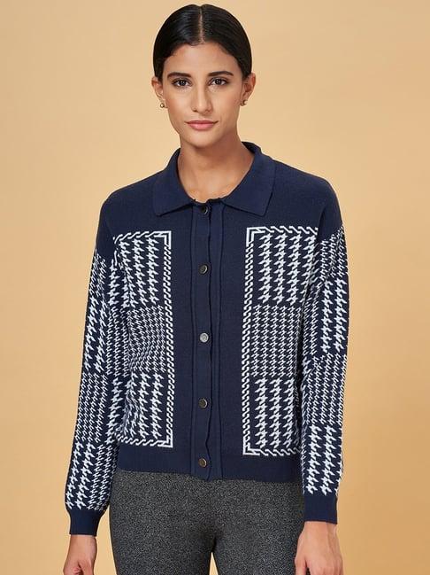 annabelle by pantaloons navy jacquard pattern cardigan