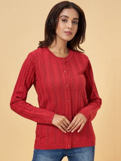 rangmanch by pantaloons coral self pattern cardigan