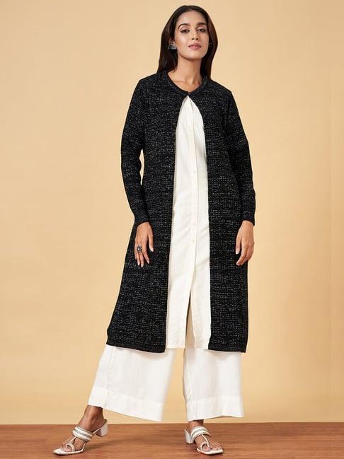 yu by pantaloons black self pattern cardigan