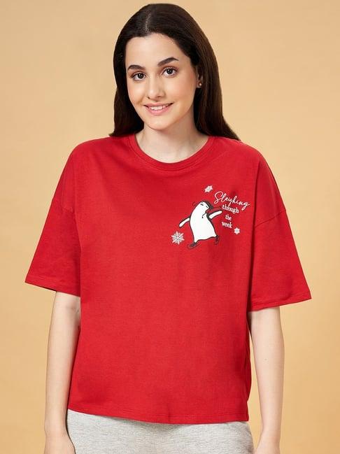 dreamz by pantaloons red cotton printed t-shirt