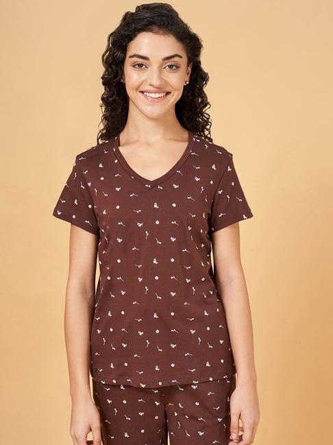 dreamz by pantaloons brown cotton floral print t-shirt