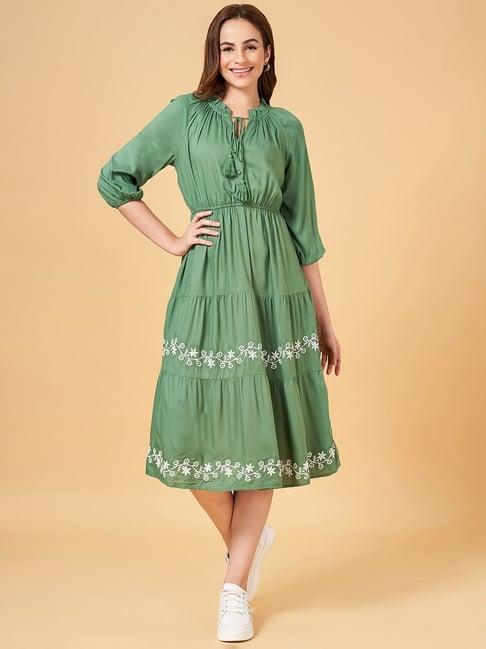 honey by pantaloons green embroidered blouson dress