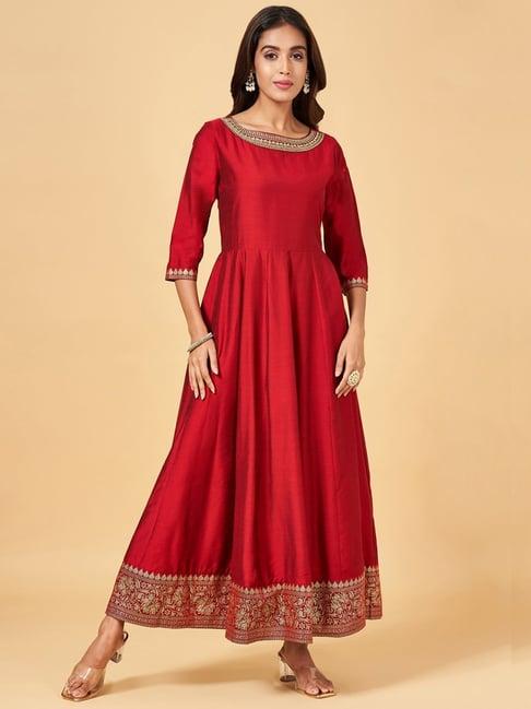 rangmanch by pantaloons red embroidered maxi dress