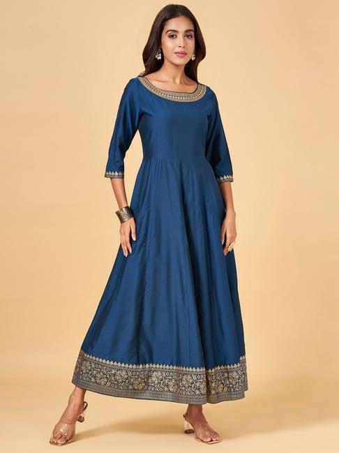 rangmanch by pantaloons blue embroidered maxi dress