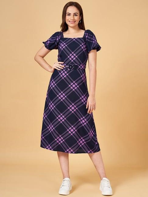 honey by pantaloons navy chequered a-line dress