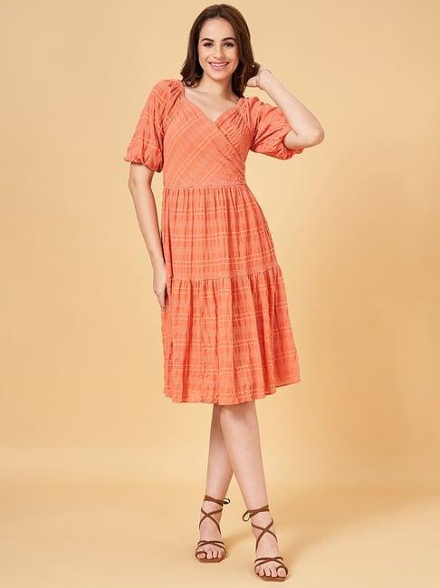 honey by pantaloons peach striped blouson dress