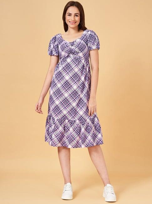 honey by pantaloons purple chequered a-line dress