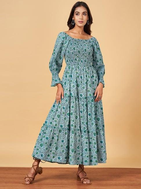 yu by pantaloons blue cotton floral print maxi dress