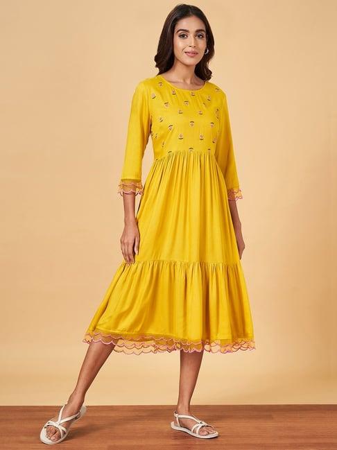 yu by pantaloons yellow embroidered empire-line dress