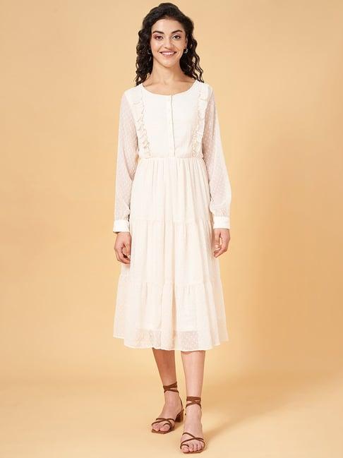 yu by pantaloons white cotton self pattern skater dress