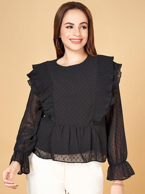 honey by pantaloons black self pattern top