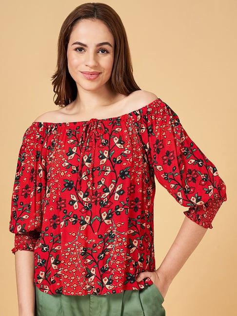 honey by pantaloons red floral print top