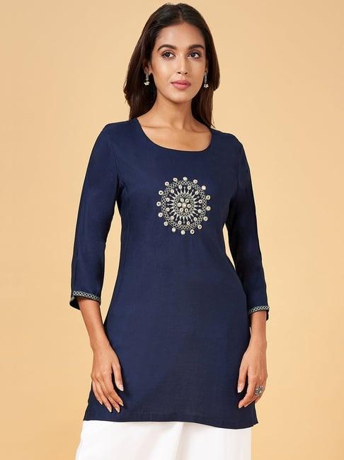 rangmanch by pantaloons blue embroidered tunic