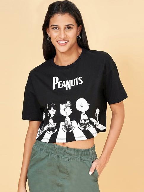 honey by pantaloons black cotton printed crop top