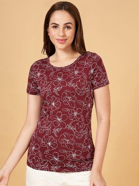 honey by pantaloons maroon cotton floral print t-shirt