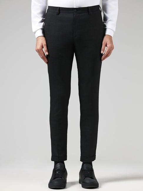 wes formals by westside solid charcoal carrot fit trousers