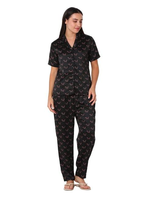 smarty pants black satin animal print shirt with pyjamas