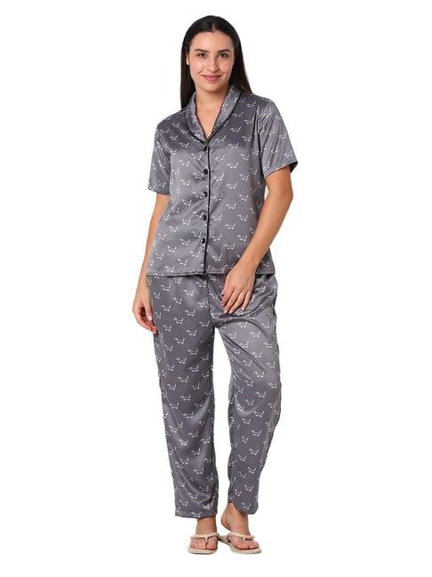 smarty pants light grey satin animal print shirt with pyjamas