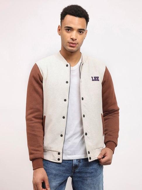 lee cream & brown relaxed fit bomber jacket