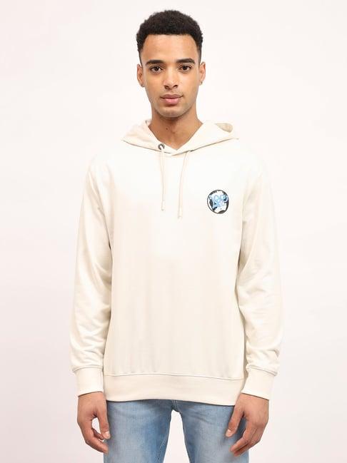 lee beige comfort fit printed hooded sweatshirt