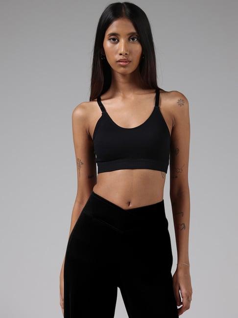 superstar by westside solid black ribbed bralette