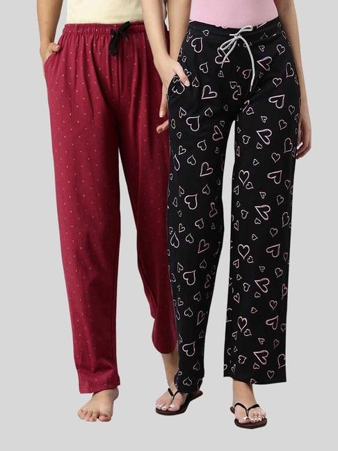 kryptic black & maroon printed pyjamas (pack of 2)