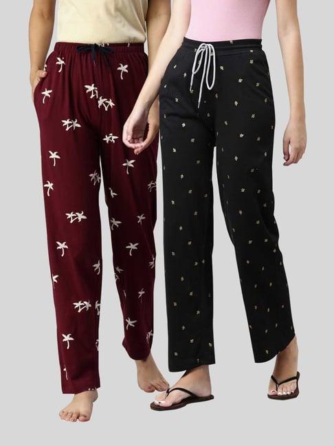 kryptic black & maroon printed pyjamas (pack of 2)