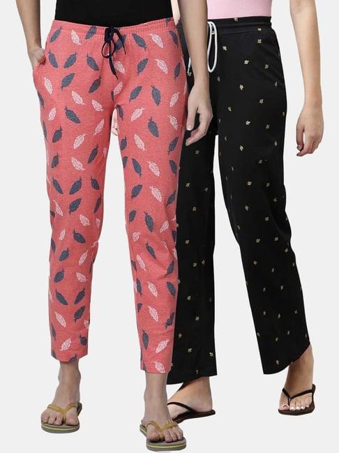 kryptic black & coral printed pyjamas (pack of 2)