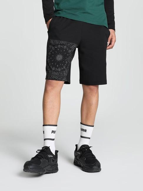 puma black relaxed fit paisley print cotton shorts