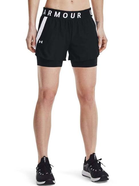 under armour black striped mid rise sports shorts