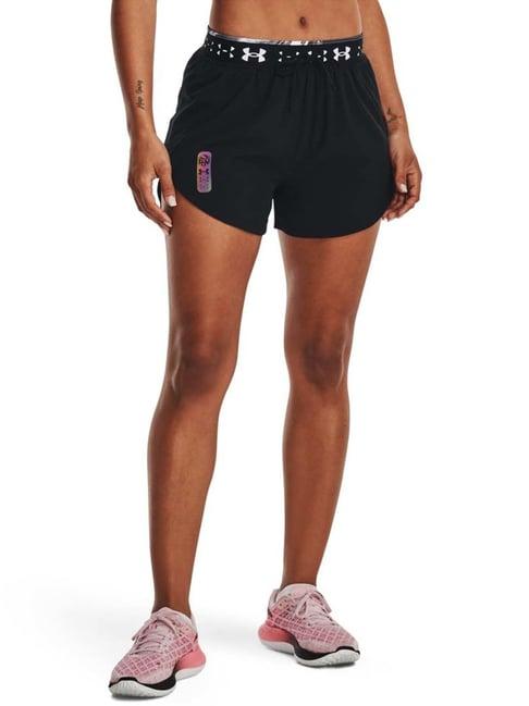 under armour black printed mid rise sports shorts