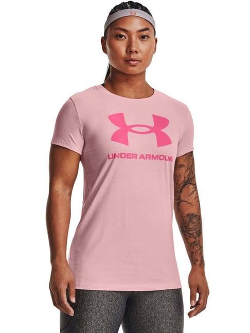 under armour pink cotton logo print sports t-shirt