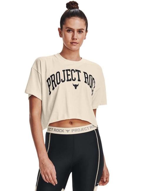 under armour white cotton printed sports crop t-shirt