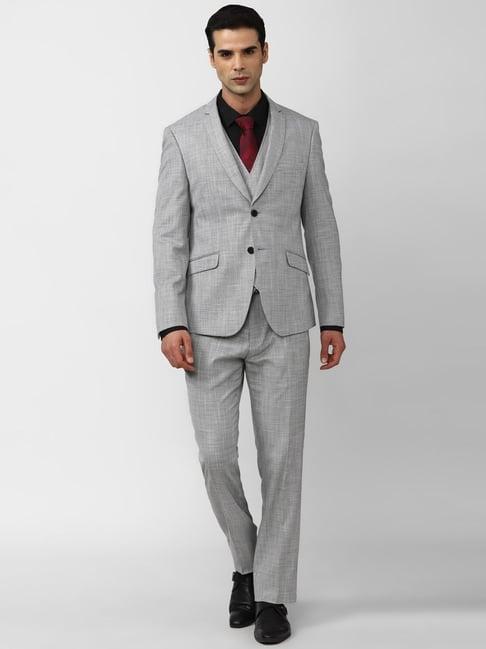 van heusen grey cotton skinny fit three piece suit