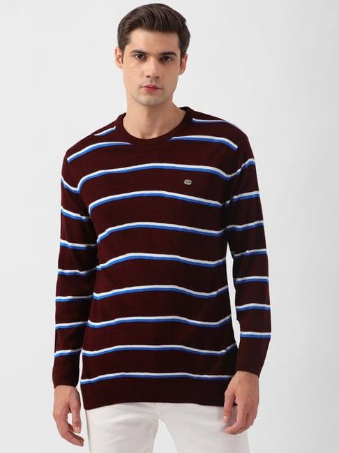 peter england maroon regular fit striped sweater