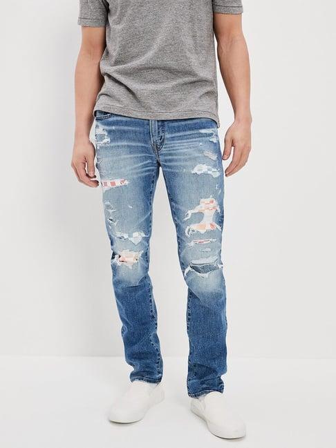 american eagle outfitters blue slim fit distressed jeans