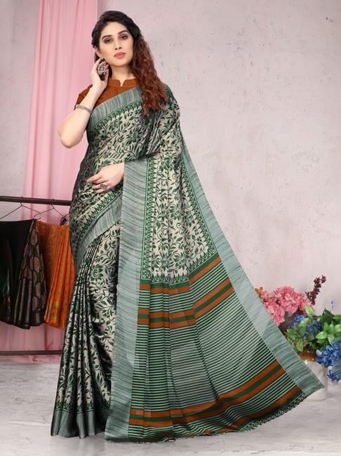 mirchi fashion green printed saree with unstitched blouse