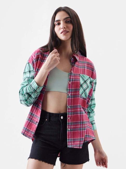 the souled store pink cotton chequered shirt