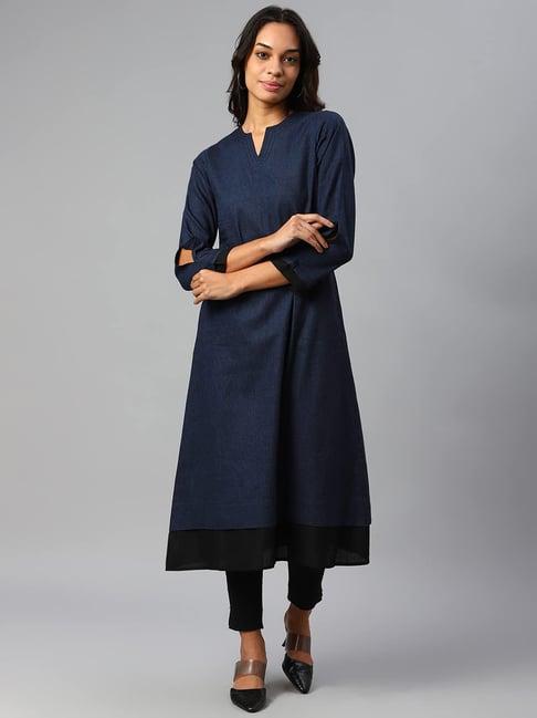 cottinfab navy cotton regular fit kurta