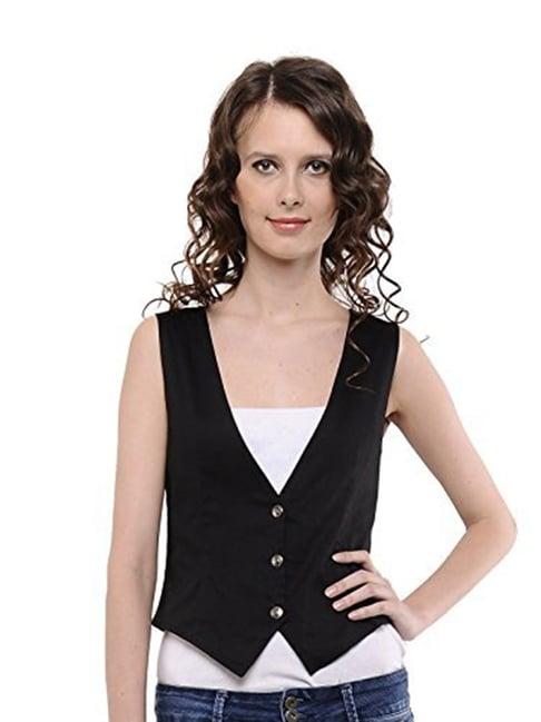 cottinfab black viscose rayon regular fit waistcoat