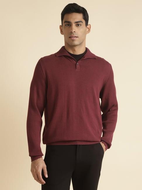 andamen burgundy regular fit polo neck cotton sweater