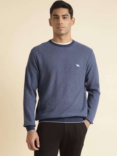 andamen blue regular fit textured cotton sweater