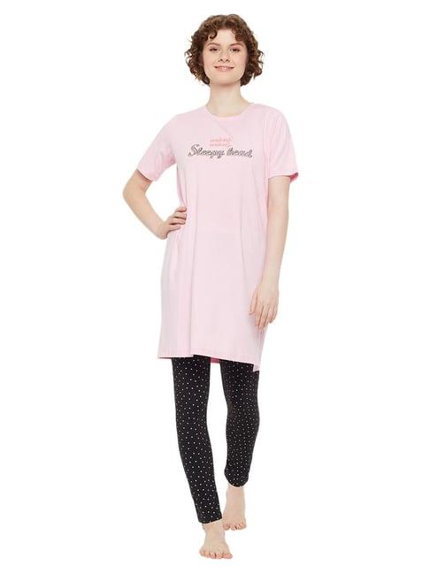 madame m secret pink graphic print long t-shirt with pyjamas