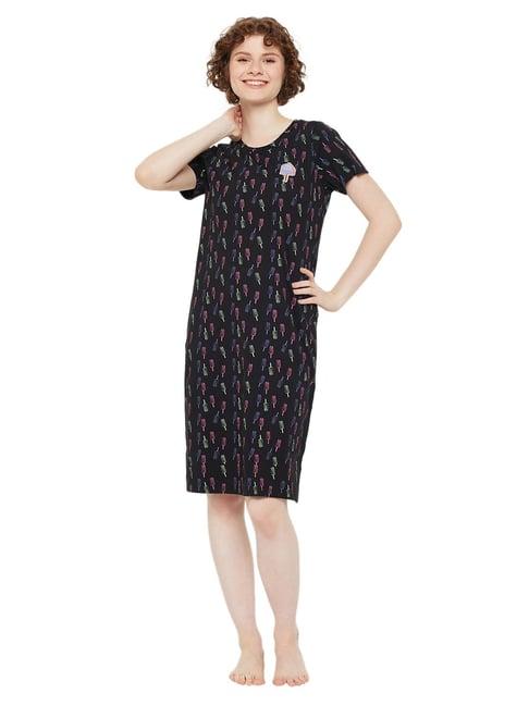 madame m secret black printed t-shirt dress