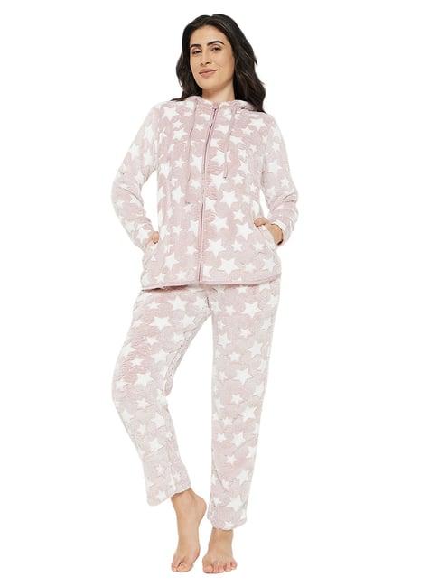 madame m secret light pink printed hoodie with pyjamas