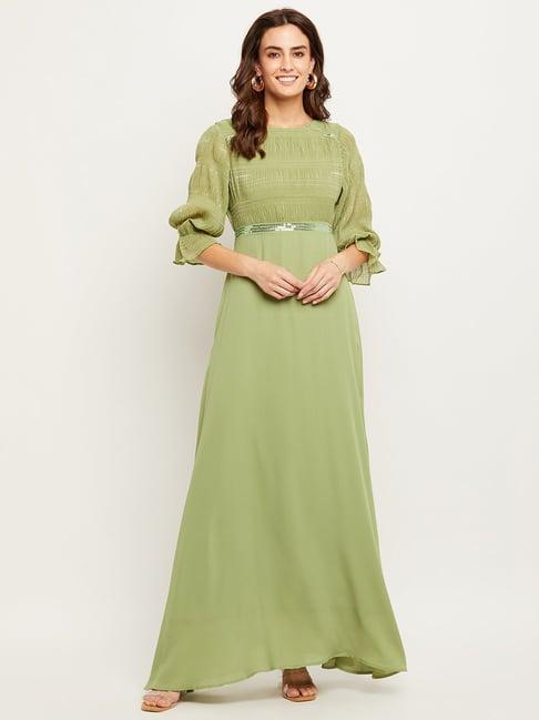 madame green slim fit maxi dress