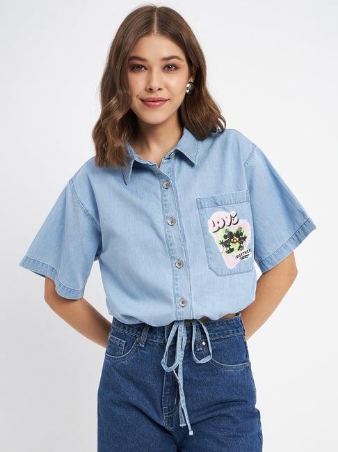 madame light blue printed shirt