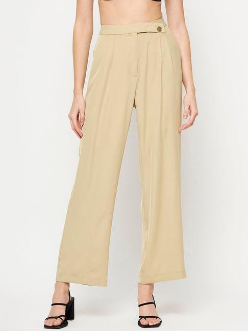 madame beige regular fit mid rise trousers